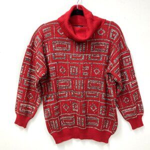 Kitty‎ Hawk Vintage Sweater, Women's Sz Medium, Red White Black Geometric Boxy
